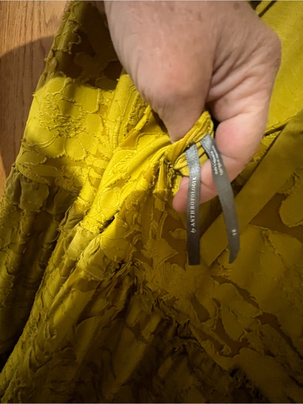 Anthropologie Chartreuse Ruffled Short Sleeve Dress - Picture 6 of 7